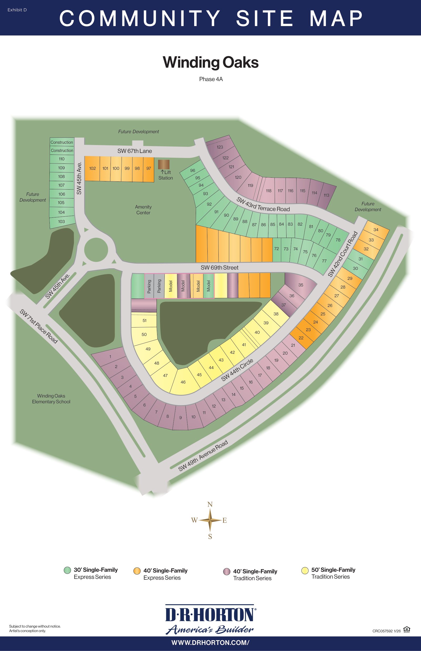 Winding Oaks - Tartan Farms - Sitemap - Phase 4A — homesite 74 marked